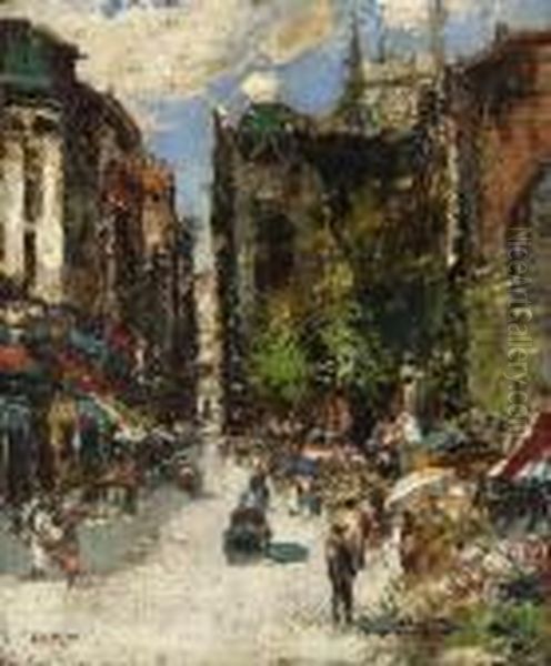 Place Du Grand Sablon, Brussels Oil Painting by James Kay