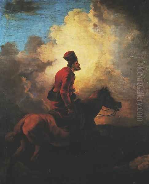 Cossack on Horseback Oil Painting by Aleksander Orlowski