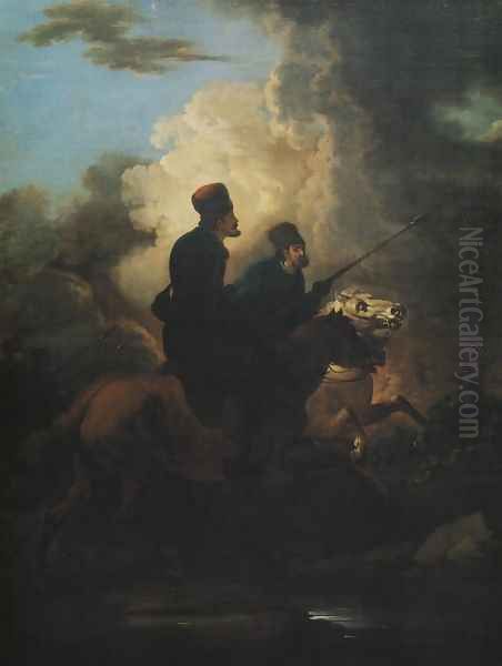 Two Cossacks on Horseback Oil Painting by Aleksander Orlowski