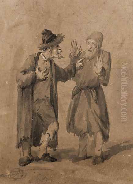 Two Jews Quarrelling Oil Painting by Aleksander Orlowski