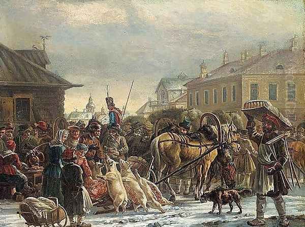 Hay Market, St. Petersburg Oil Painting by Aleksander Orlowski