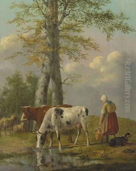 Milking time Oil Painting by Anthony Oberman