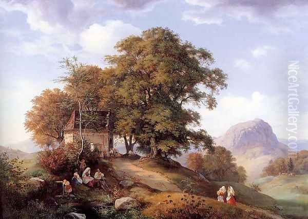 An Autumn Afternoon near Bilin in Bohemia 1842 Oil Painting by Ernst Ferdinand Oehme