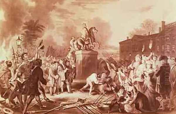 Pulling Down the Statue of George III in the Bowling Green in 1776 Oil Painting by Johannes Adam Simon Oertel