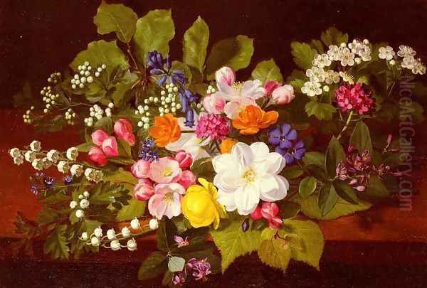 A Bouquet Of Spring Flowers On A Ledge Oil Painting by Otto Didrik Ottesen