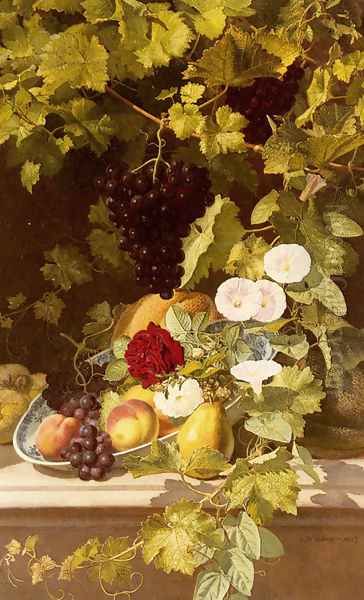 A Still Life With Fruit, Flowers And A Vase Oil Painting by Otto Didrik Ottesen