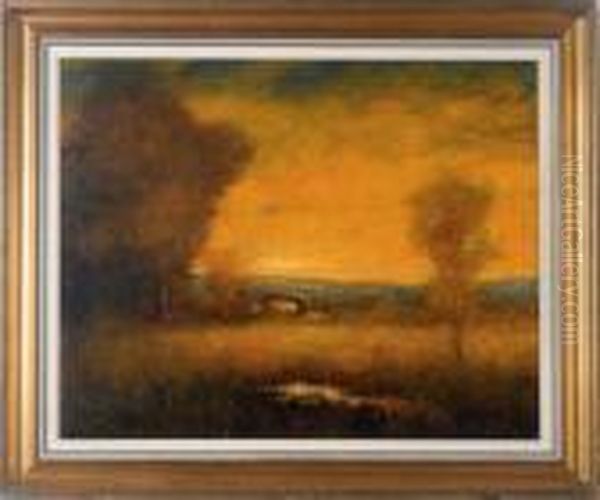 Western Sunset Oil Painting by William Keith