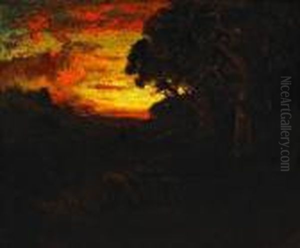 Sunset Oil Painting by William Keith