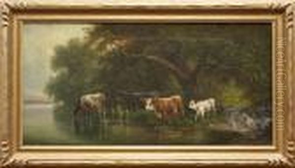 Landscape With Cows By A River Oil Painting by William Keith