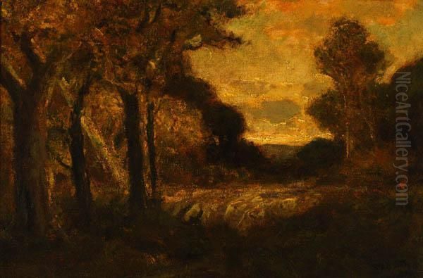 Sheep In A Tonalist Landscape Oil Painting by William Keith