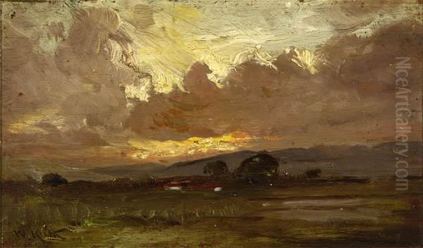 Landscape And Clouds At Sunset Oil Painting by William Keith