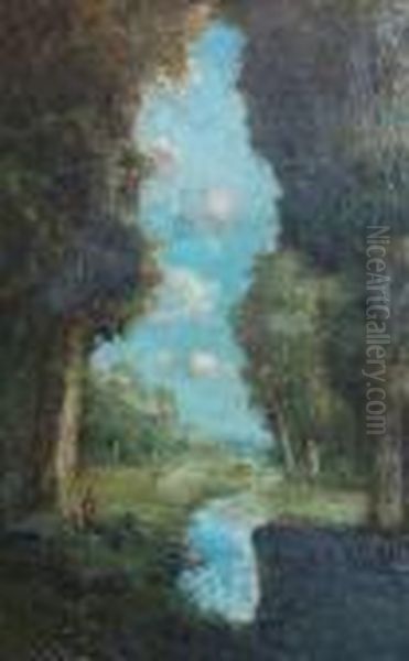 Seated Figure In A Forest Clearing Oil Painting by William Keith