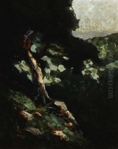 Wooded Scene With Ocean View Oil Painting by William Keith