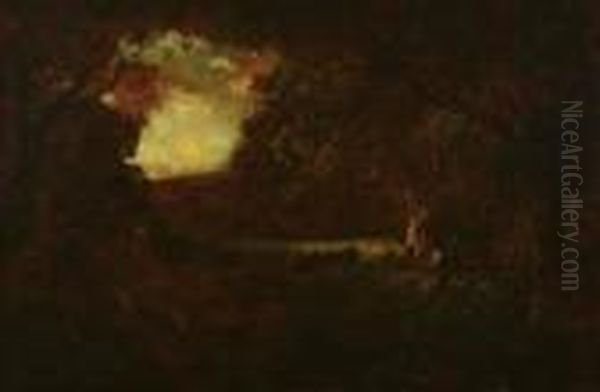 Figures In An Oak Glade Oil Painting by William Keith