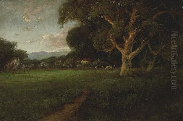 Cattle Grazing Under Sheltering Oaks Oil Painting by William Keith