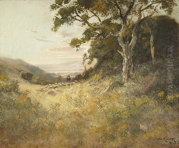 A Shepherd And His Flock Oil Painting by William Keith