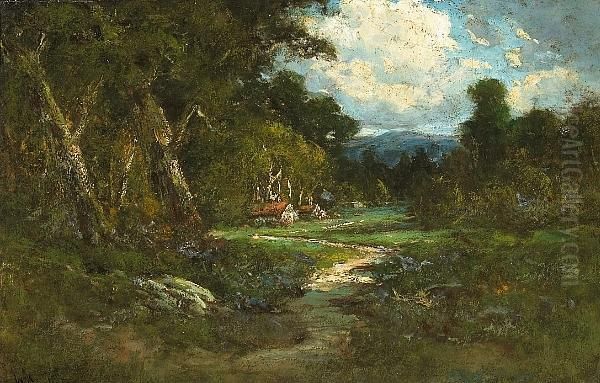 A Farmhouse In A Forest Clearing Oil Painting by William Keith