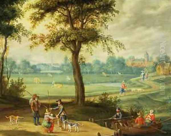 A Village Landscape by a River Oil Painting by Isaak van Oosten