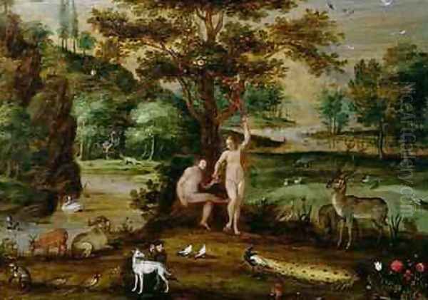 Adam and Eve in the Garden of Eden Oil Painting by Isaak van Oosten