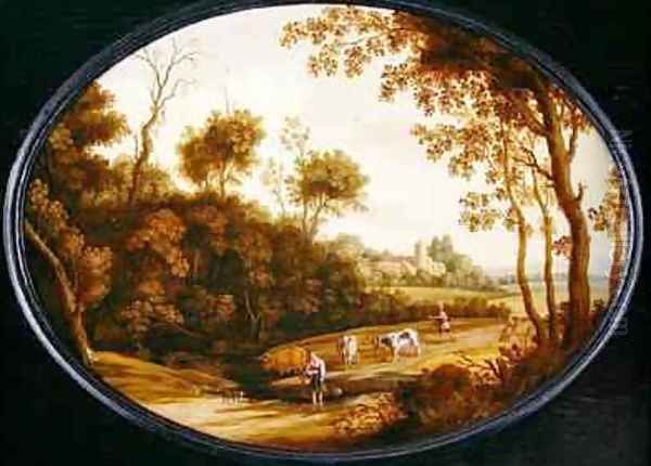 A Wooded Landscape Oil Painting by Isaak van Oosten