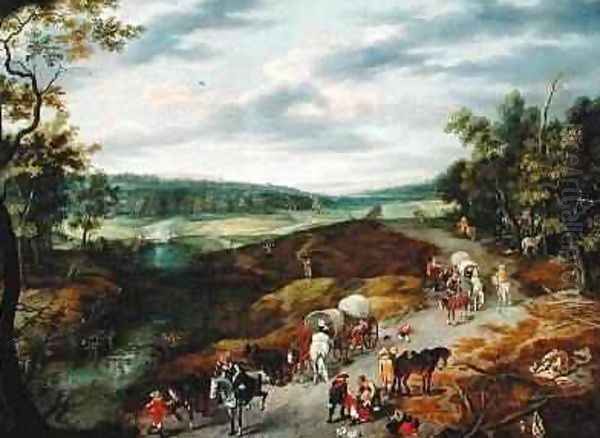 Thieves Attacking a Convoy of Travellers 1656 Oil Painting by Isaak van Oosten