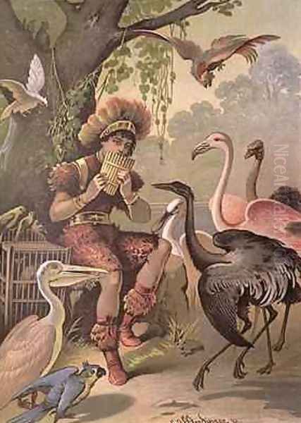 Papageno the Bird-Catcher from The Magic Flute by Wolfgang Amadeus Mozart 1756-91 Oil Painting by Carl Offterdinger