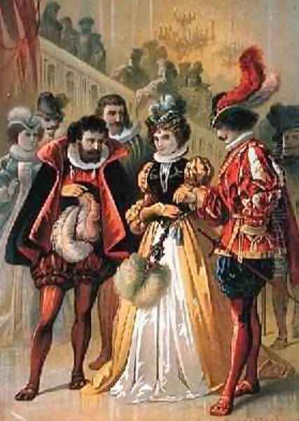 Cinderella at the ball illustration for Cinderella by Charles Perrault 1628-1703 Oil Painting by Carl Offterdinger