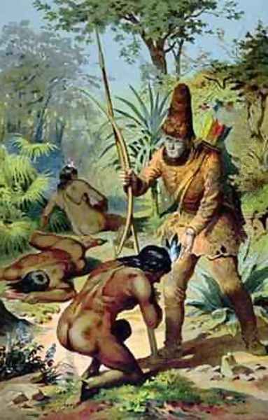 Robinson Crusoe and Man Friday 1880 Oil Painting by Carl Offterdinger