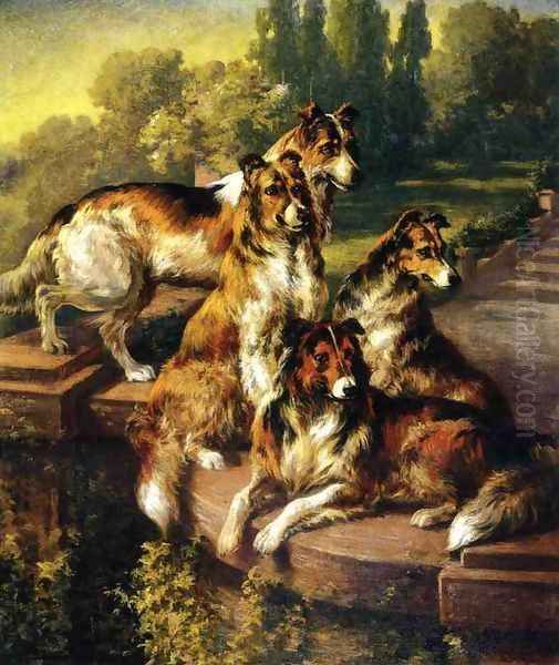 Collie Dogs in Formal Garden Oil Painting by Edmund Henry Osthaus