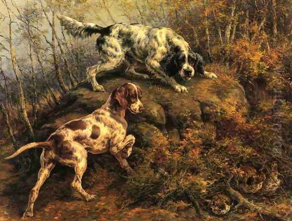 Pointer, Setter and Grouse Oil Painting by Edmund Henry Osthaus