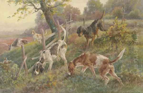 Pointers in Autumn Landscape Oil Painting by Edmund Henry Osthaus