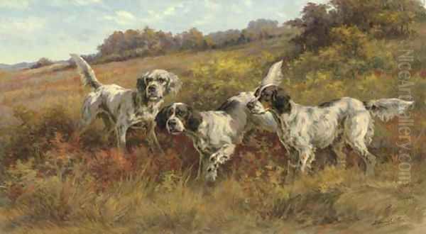 Three Setters in a Landscape Oil Painting by Edmund Henry Osthaus