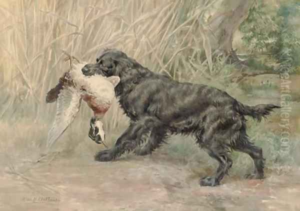 A Spaniel with a Mallard Oil Painting by Edmund Henry Osthaus