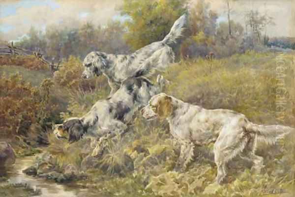 English Setters at a stream Oil Painting by Edmund Henry Osthaus