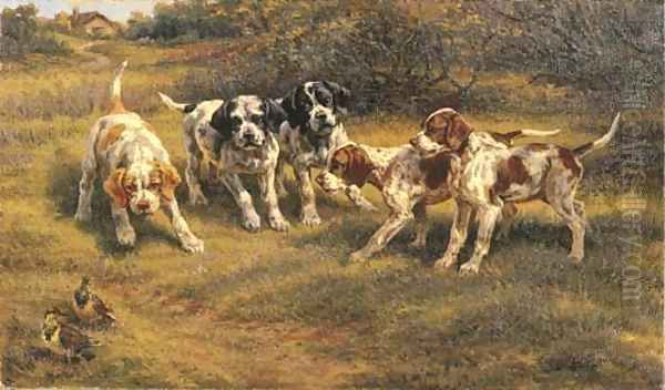 Five Pointer Puppies Oil Painting by Edmund Henry Osthaus