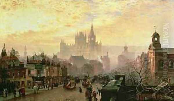 St Pancras Hotel and Station from Pentonville Road Oil Painting by John O'Connor