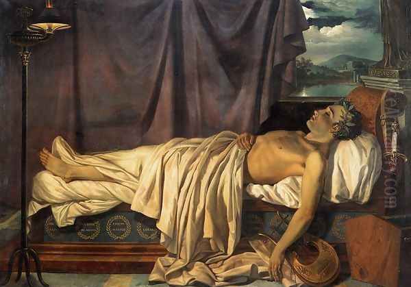 Lord Byron on his Death-bed c. 1826 Oil Painting by Joseph-Denis Odevaere