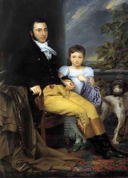 Portrait of a Prominent Gentleman with his Daughter and Hunting Dog 1814 Oil Painting by Joseph-Denis Odevaere