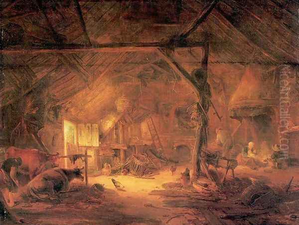 Barn Interior 1645 Oil Painting by Isaack Jansz. van Ostade