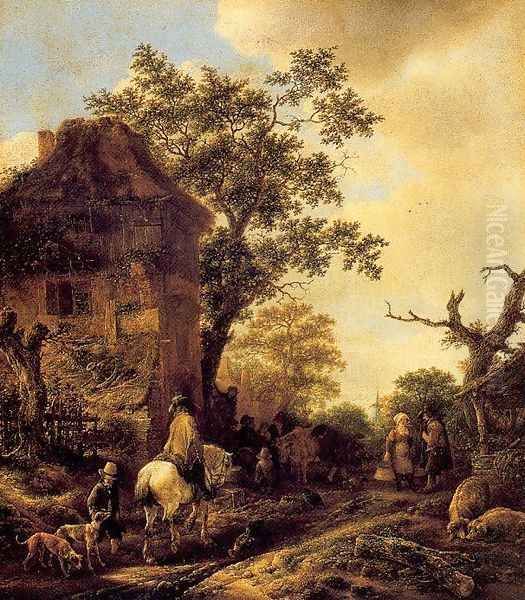 The Outskirts of a Village with a Horseman Oil Painting by Isaack Jansz. van Ostade