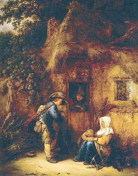 Traveller at a Cottage Door 1649 Oil Painting by Isaack Jansz. van Ostade