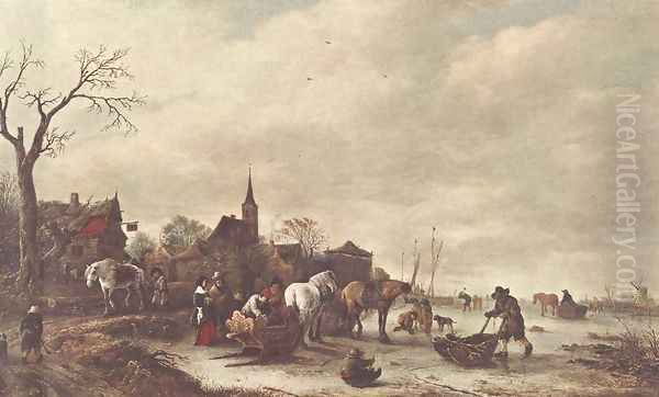 Winter Landscape c. 1643 Oil Painting by Isaack Jansz. van Ostade