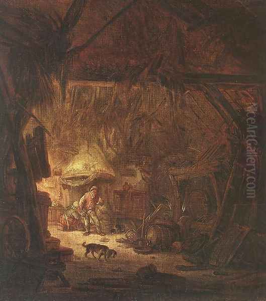 Interior of a Peasant House 1640 Oil Painting by Isaack Jansz. van Ostade