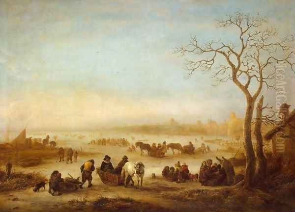 Frozen Lake Oil Painting by Isaack Jansz. van Ostade