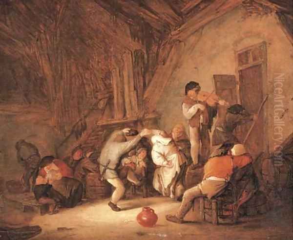 Peasants dancing and drinking in a tavern interior Oil Painting by Isaack Jansz. van Ostade