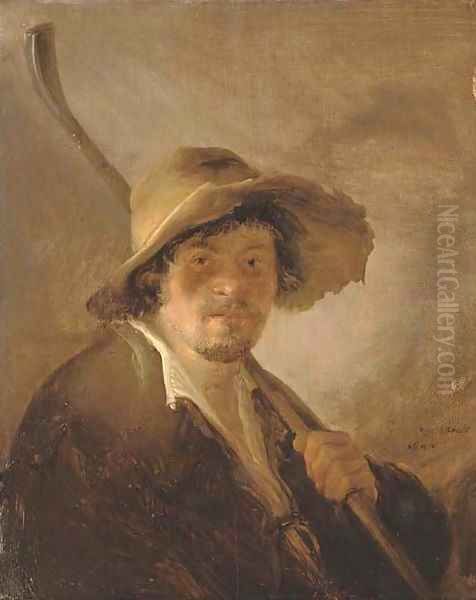 A shepherd in a wide brimmed hat holding a crook Oil Painting by Isaack Jansz. van Ostade