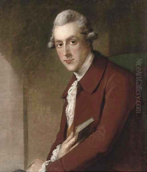 Portrait of James White (1745-1825), seated half-length, in a maroon coat, holding a book in his right hand Oil Painting by John Opie