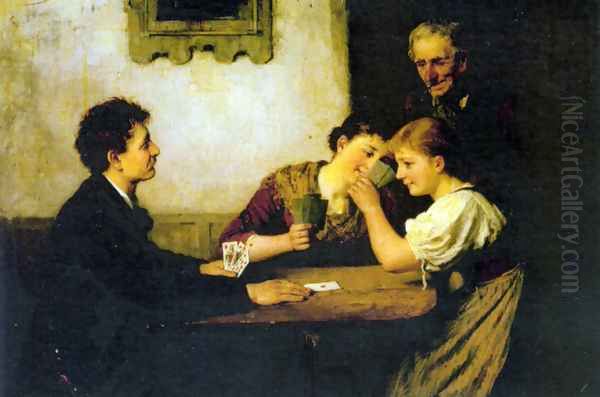 The Card Game Oil Painting by Hugo Oehmichen