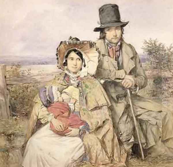 The Emigrants a family seated at a roadside 1840 Oil Painting by Octavius Oakley