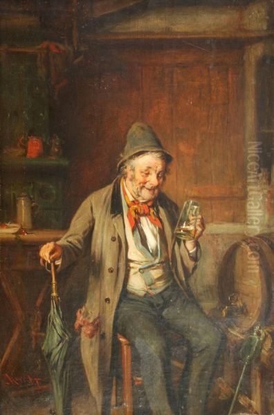 Atoper In An Interior Oil Painting by Hermann Kern